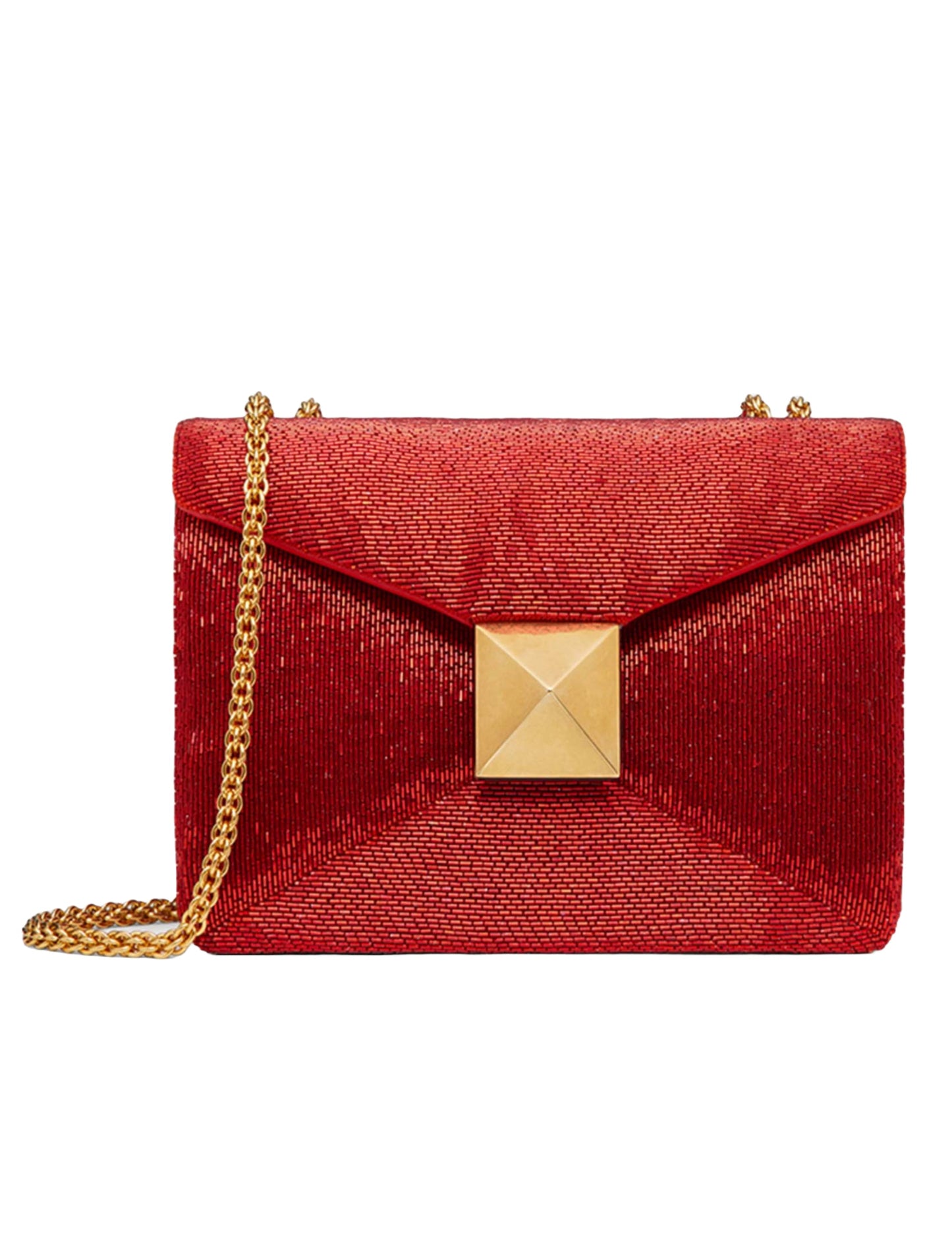 Valentino Garavani Beaded Leather One Stud Shoulder Bag ONE SIZE Red