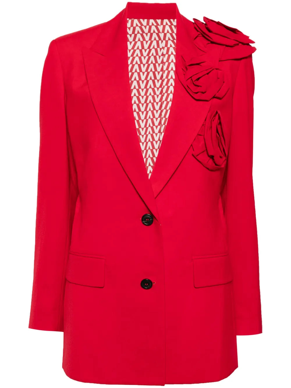 Valentino Floral Appliqué V-Neck Blazer 42" Waist Red