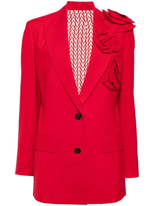Valentino Floral Appliqué V-Neck Blazer 42" Waist Red