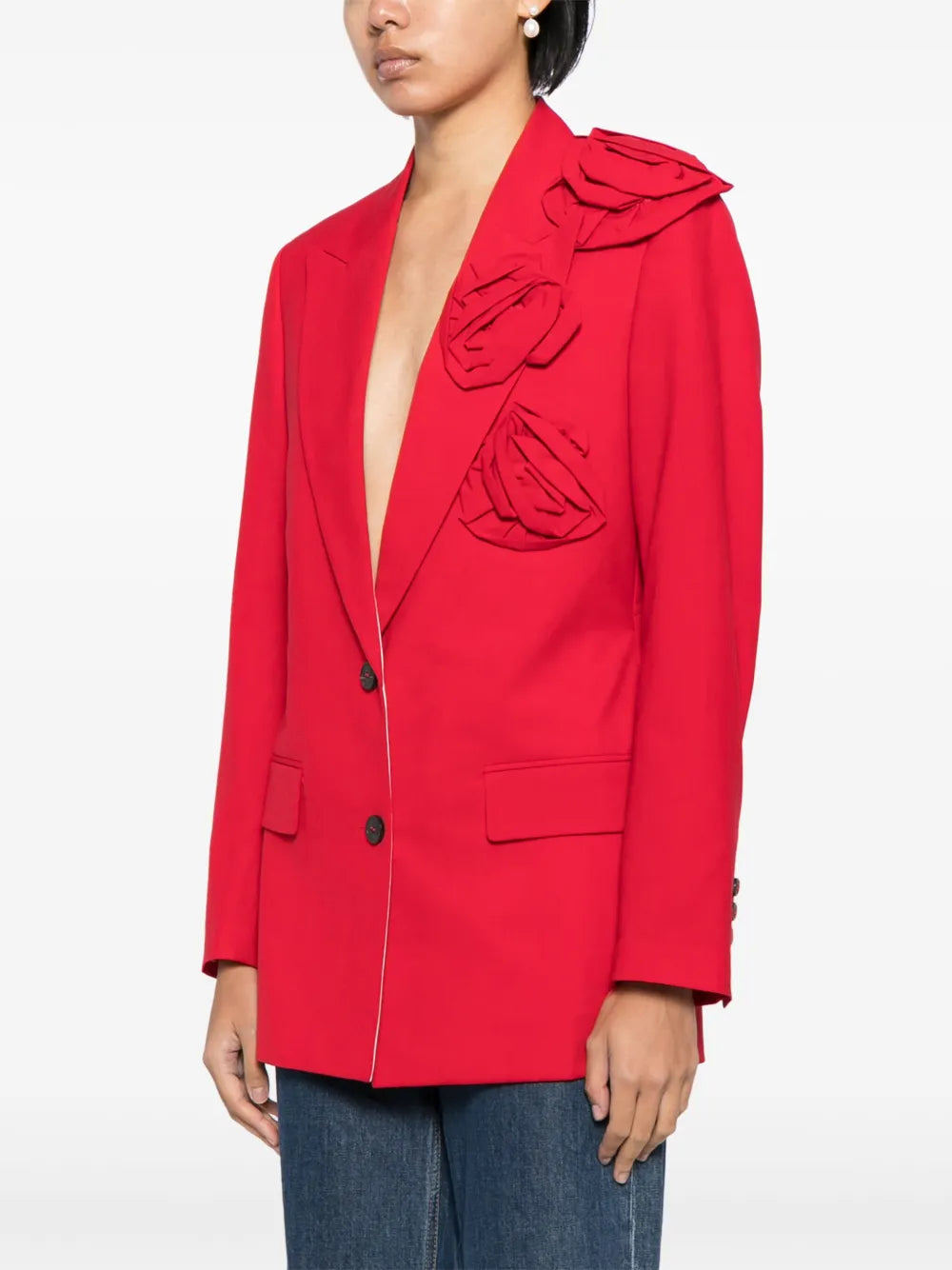 Valentino Floral Appliqué V-Neck Blazer