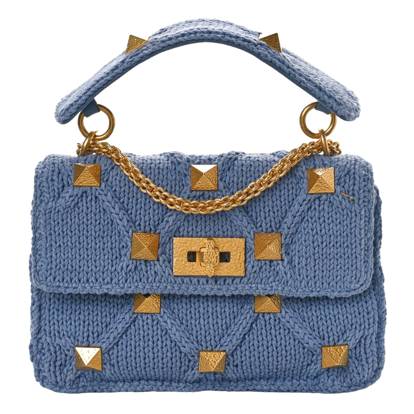 Valentino Garavani Knit Roman Stud Shoulder Bag ONE SIZE Blue