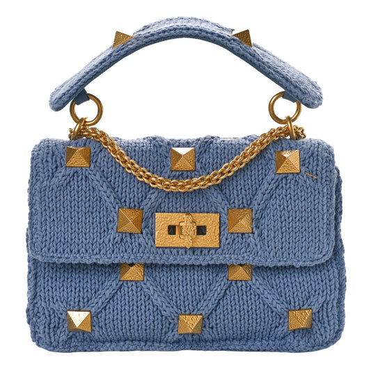 Valentino Garavani Knit Roman Stud Shoulder Bag ONE SIZE Blue