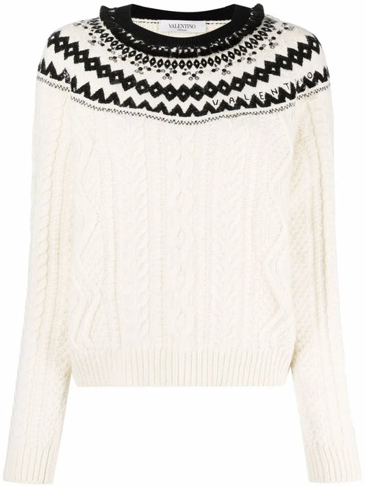 Valentino Foulard Archive Cable-Knit Jumper Regular 10 (M) White