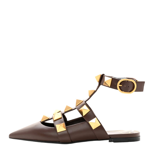 Valentino Garavani Roman Stud Ballet Flats 36 Brown