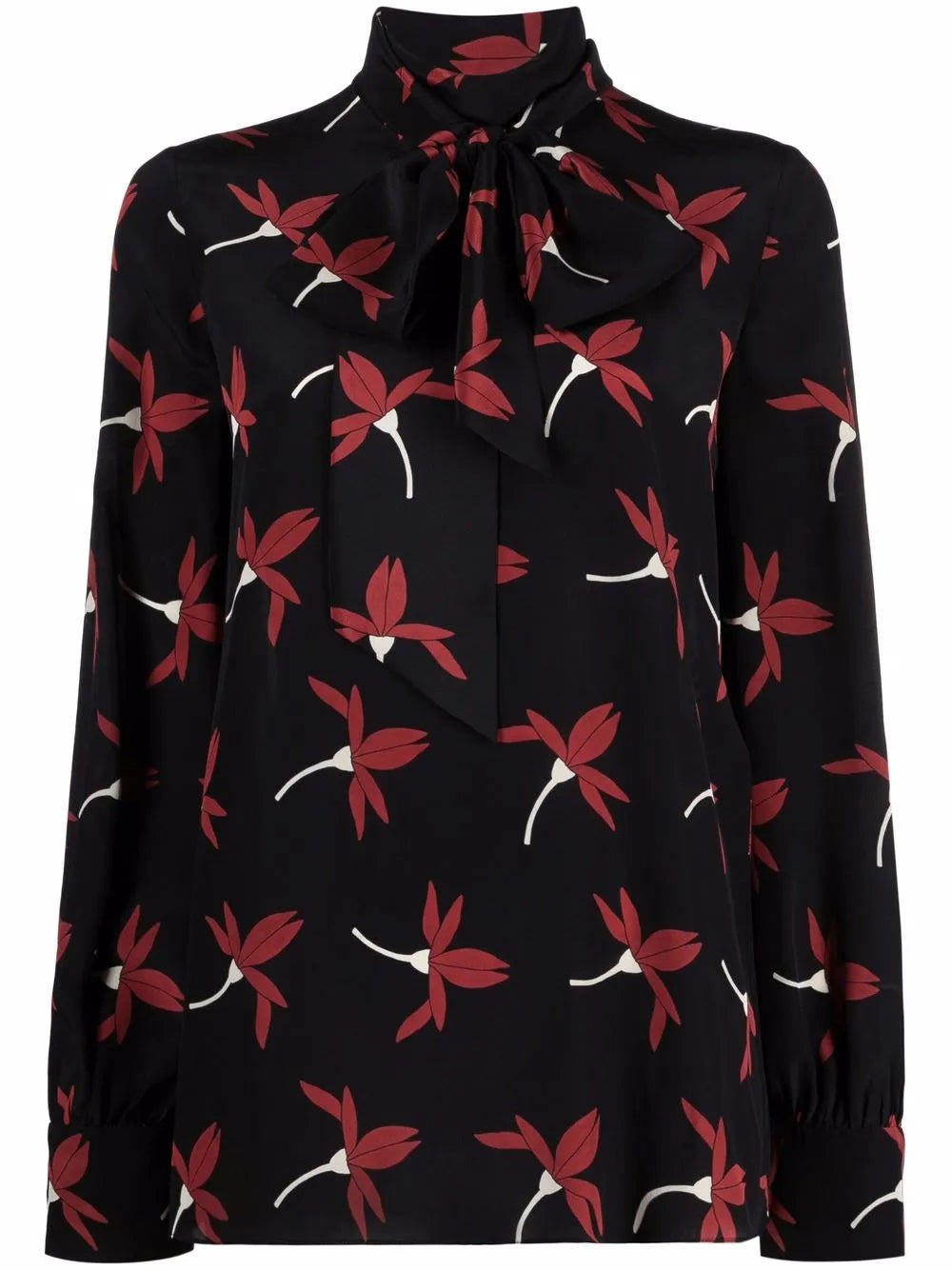 Valentino Garavani Motif-Print Long-Sleeve Blouse 40 Black,Red