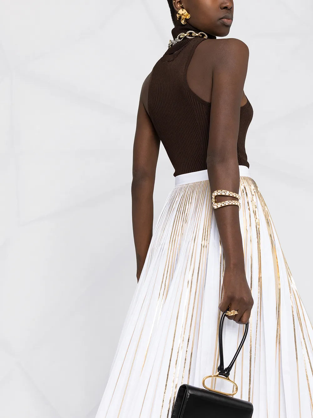 Valentino Garavani Metallic-Effect Pleated Skirt