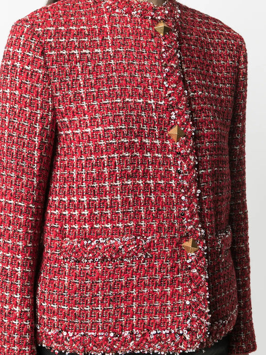 Valentino Garavani Sequin-Detail Tweed Jacket 44" Waist Red,Multicolor,Gold