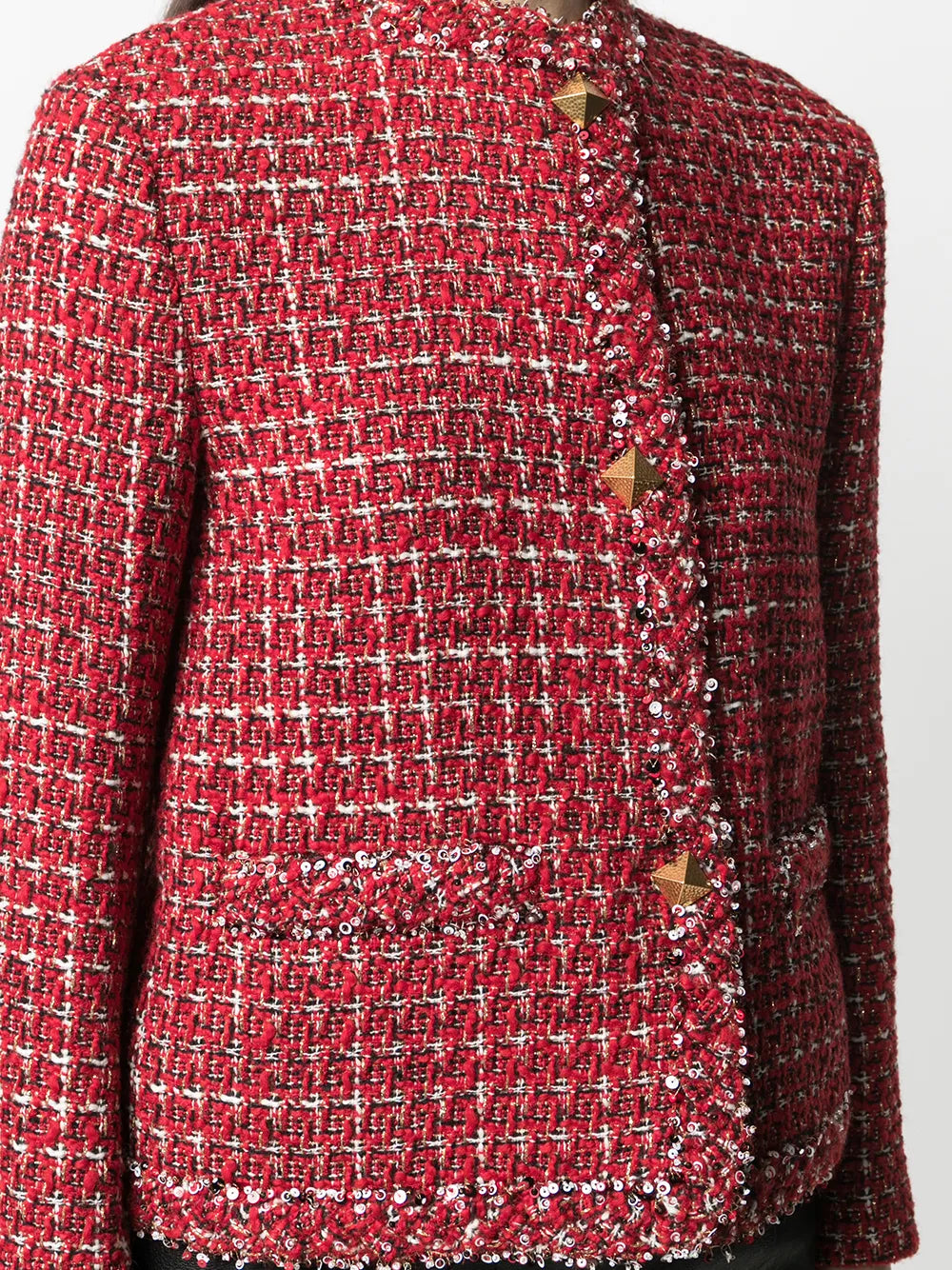 Valentino Garavani Sequin-Detail Tweed Jacket 48" Waist Red,Multicolor,Gold