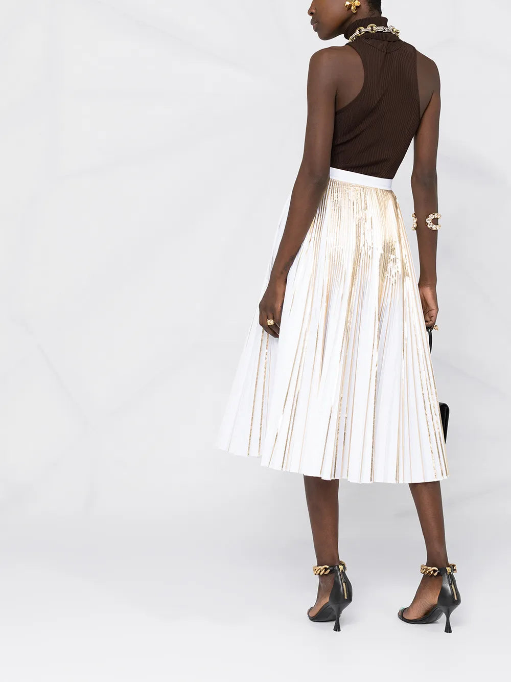 Valentino Garavani Metallic-Effect Pleated Skirt 46 White,Gold