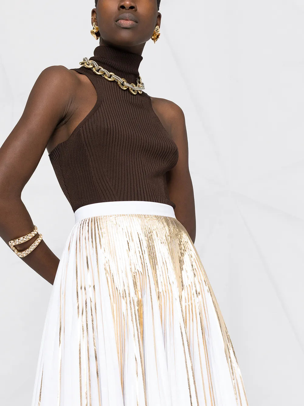Valentino Garavani Metallic-Effect Pleated Skirt
