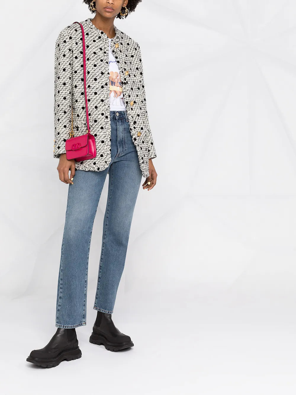 Valentino Garavani Roman Stud Polka-Dot Tweed Jacket