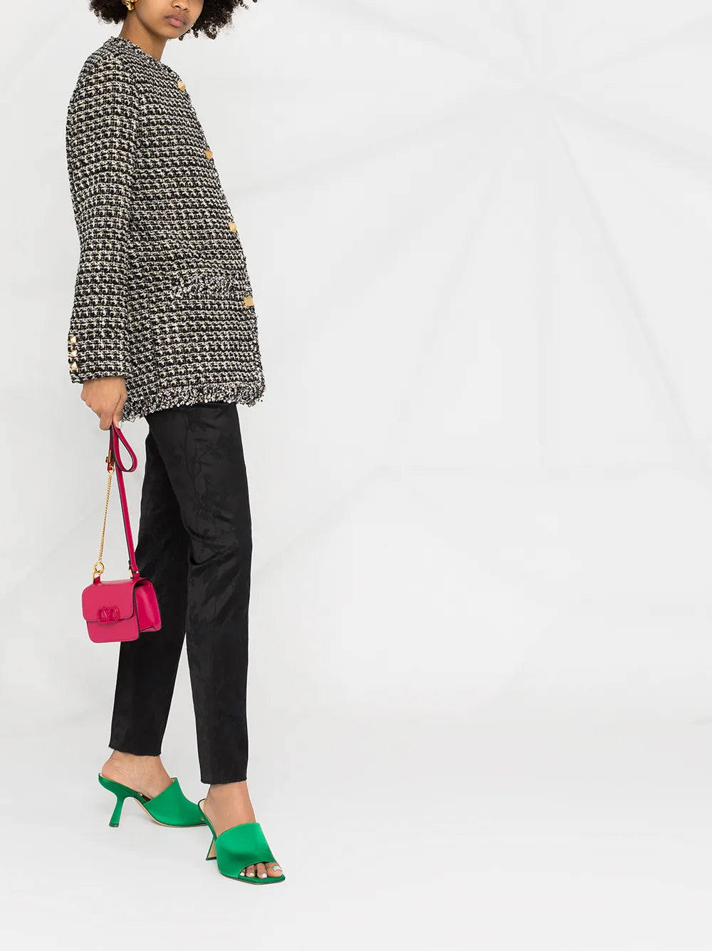 Valentino Garavani Tweed Sequin Embellished Jacket 44" Waist Black,Multicolor,Gold