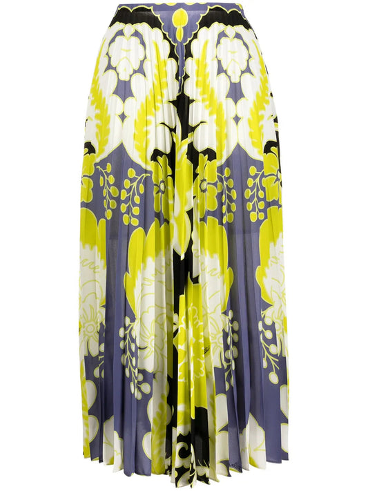 Valentino Garavani Pleated Print Skirt 38 Black,Green,White