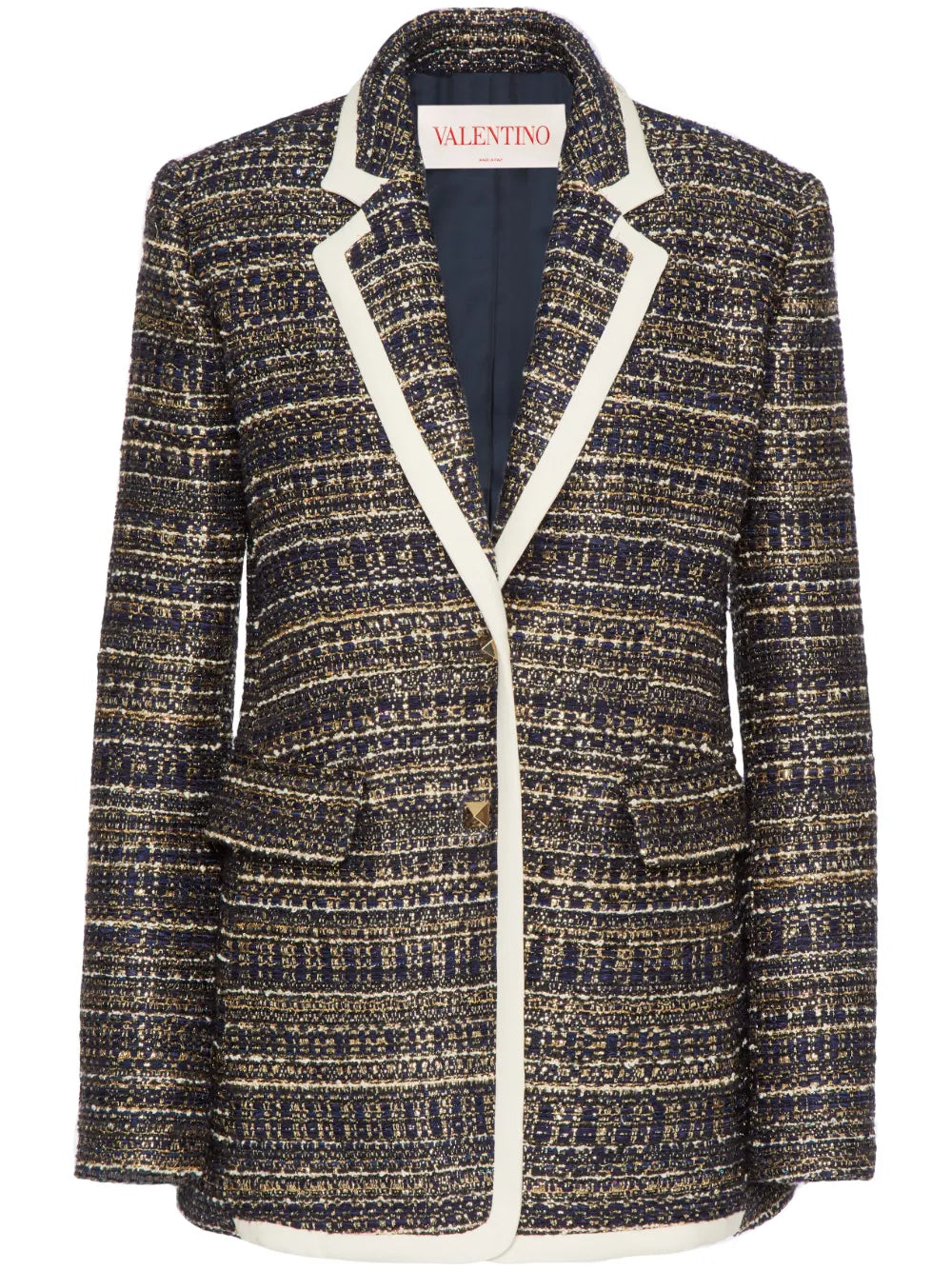Valentino Garavani Tweed Party Single-Breasted Blazer 42" Waist Navy,Gold,Ivory