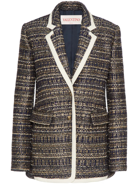 Valentino Garavani Tweed Party Single-Breasted Blazer 44" Waist Navy,Gold,Ivory