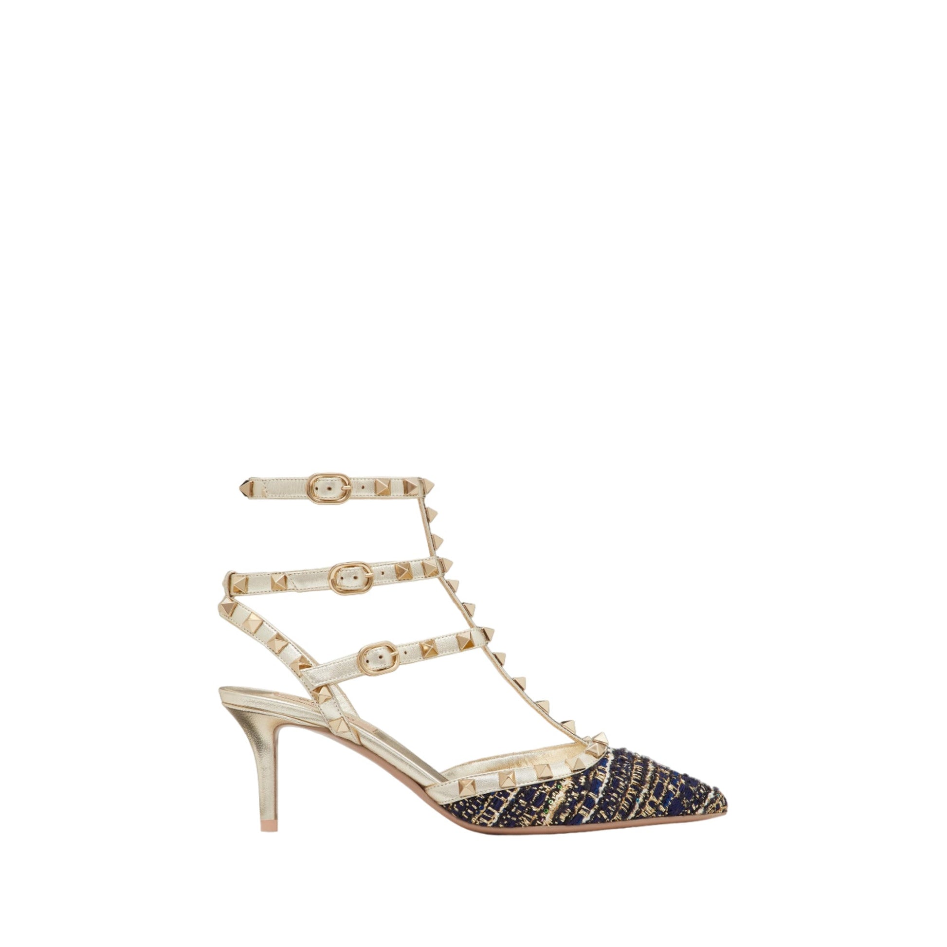 Valentino Garavani Rockstud Tweed Pumps 35.5 Gold,Silver,Navy