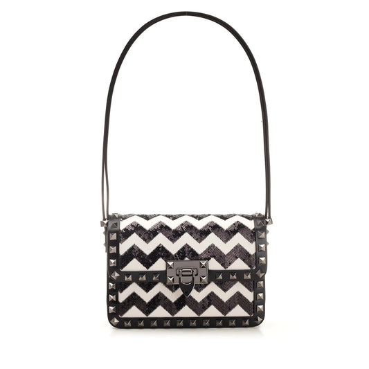 Valentino Garavani Rockstud23 Foldover Top Shoulder Bag ONE SIZE Black,White