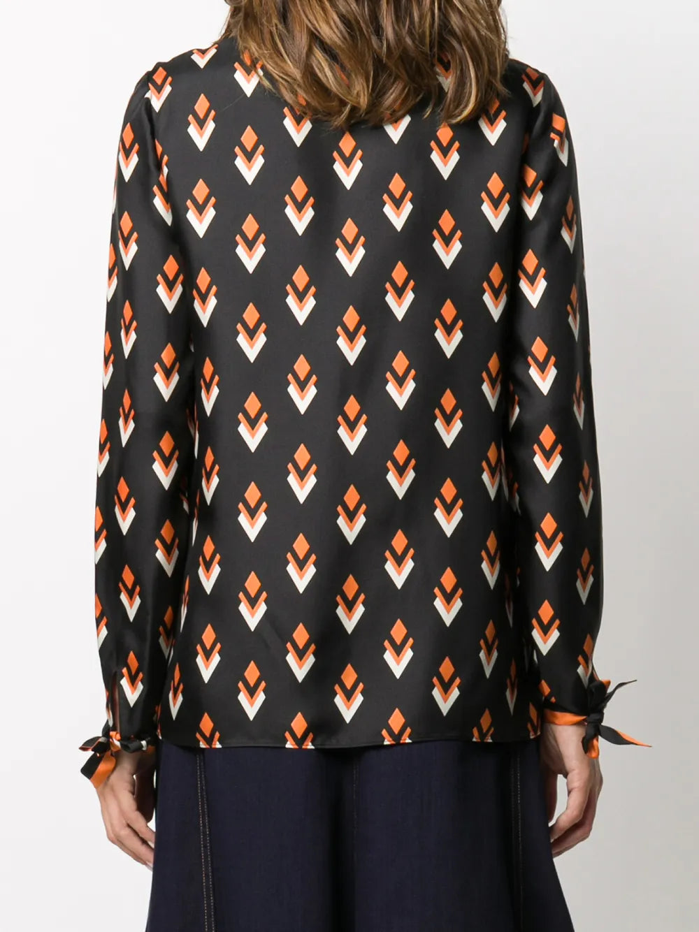 Valentino Garavani Pussy-Bow Diamond-Print Silk Top
