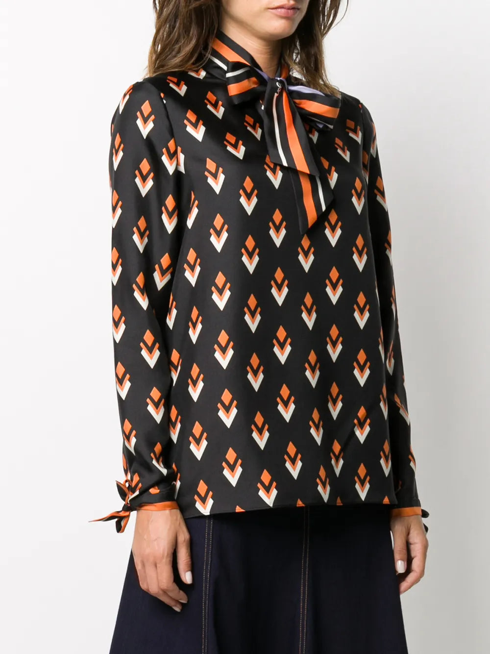 Valentino Garavani Pussy-Bow Diamond-Print Silk Top
