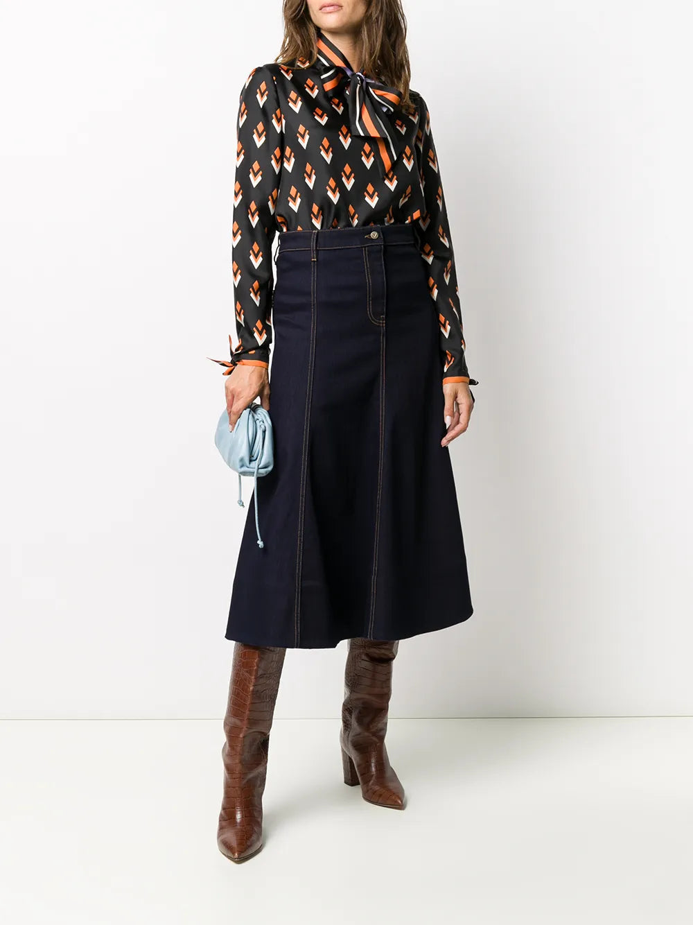 Valentino Garavani Pussy-Bow Diamond-Print Silk Top