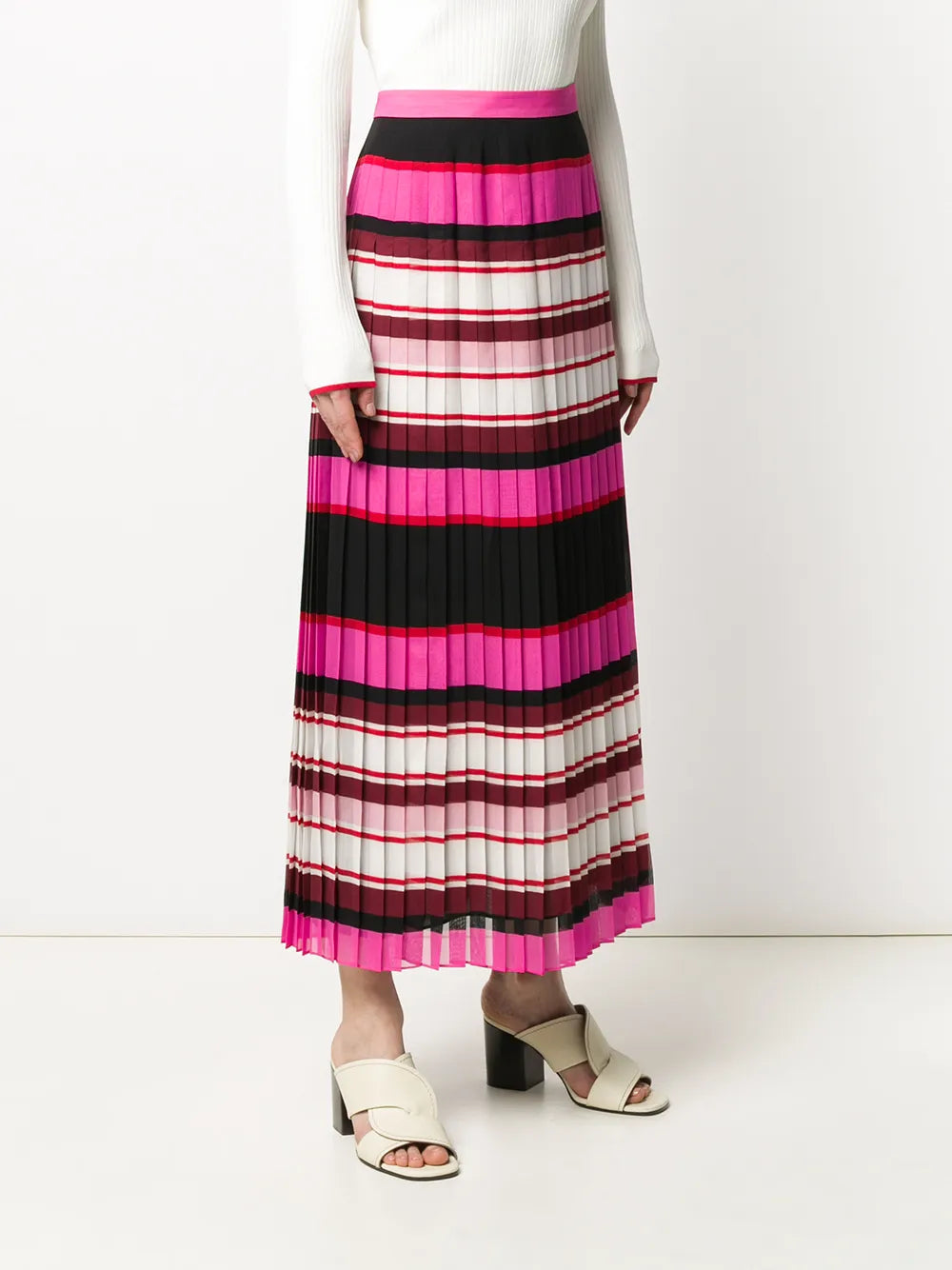 Valentino Garavani Striped Pleated Silk Skirt