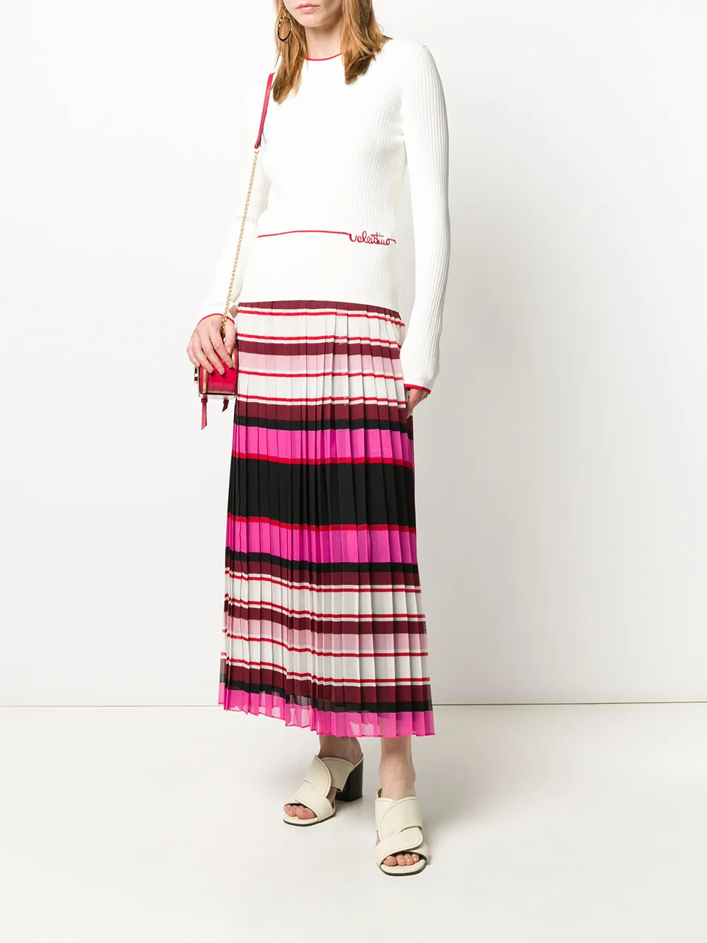 Valentino Garavani Striped Pleated Silk Skirt
