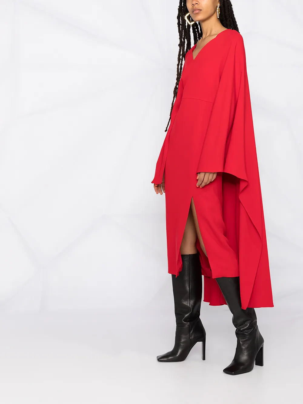 Valentino Garavani Cape-Style V-Neck Silk Midi-Dress