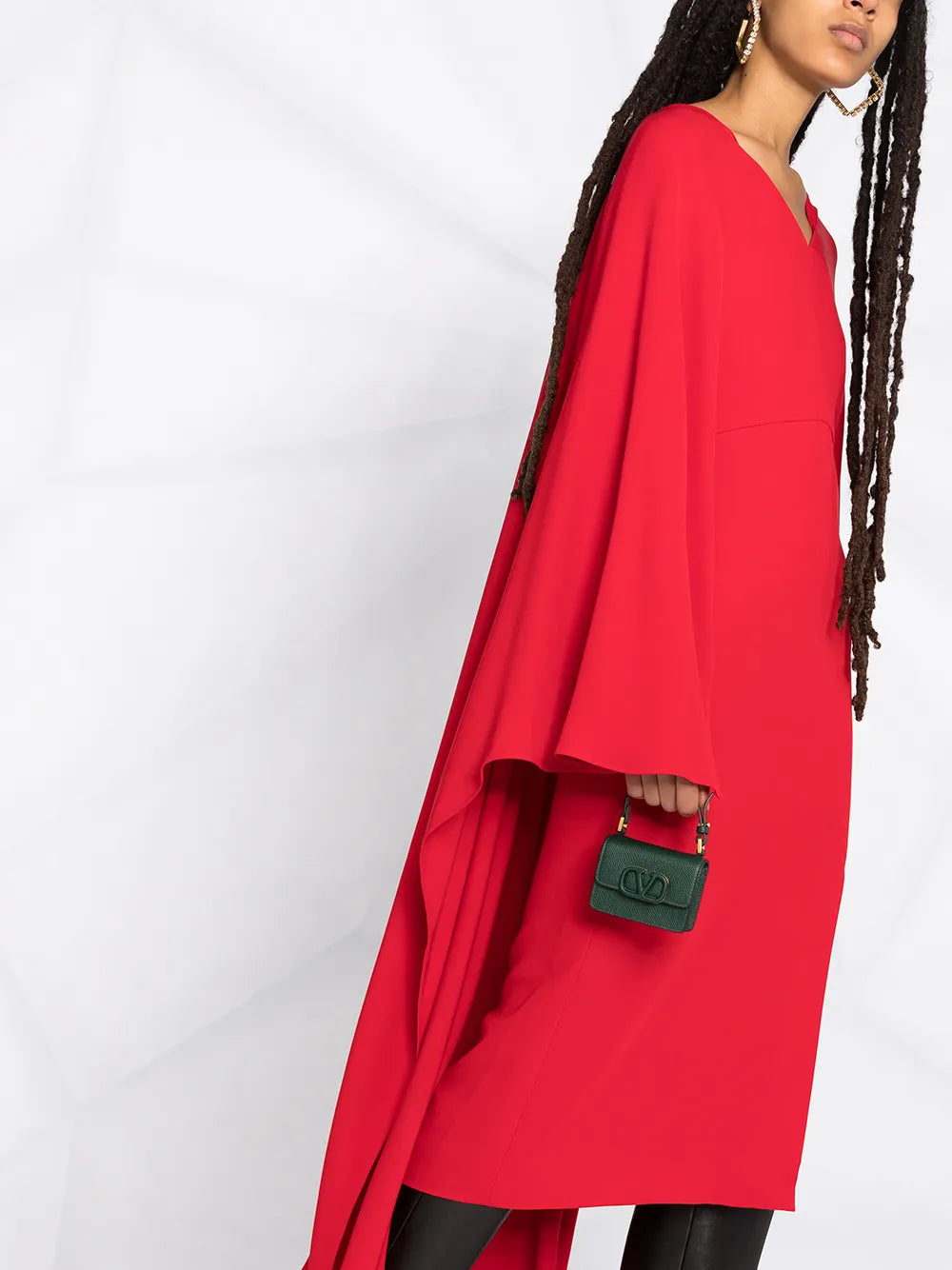 Valentino Garavani Cape-Style V-Neck Silk Midi-Dress