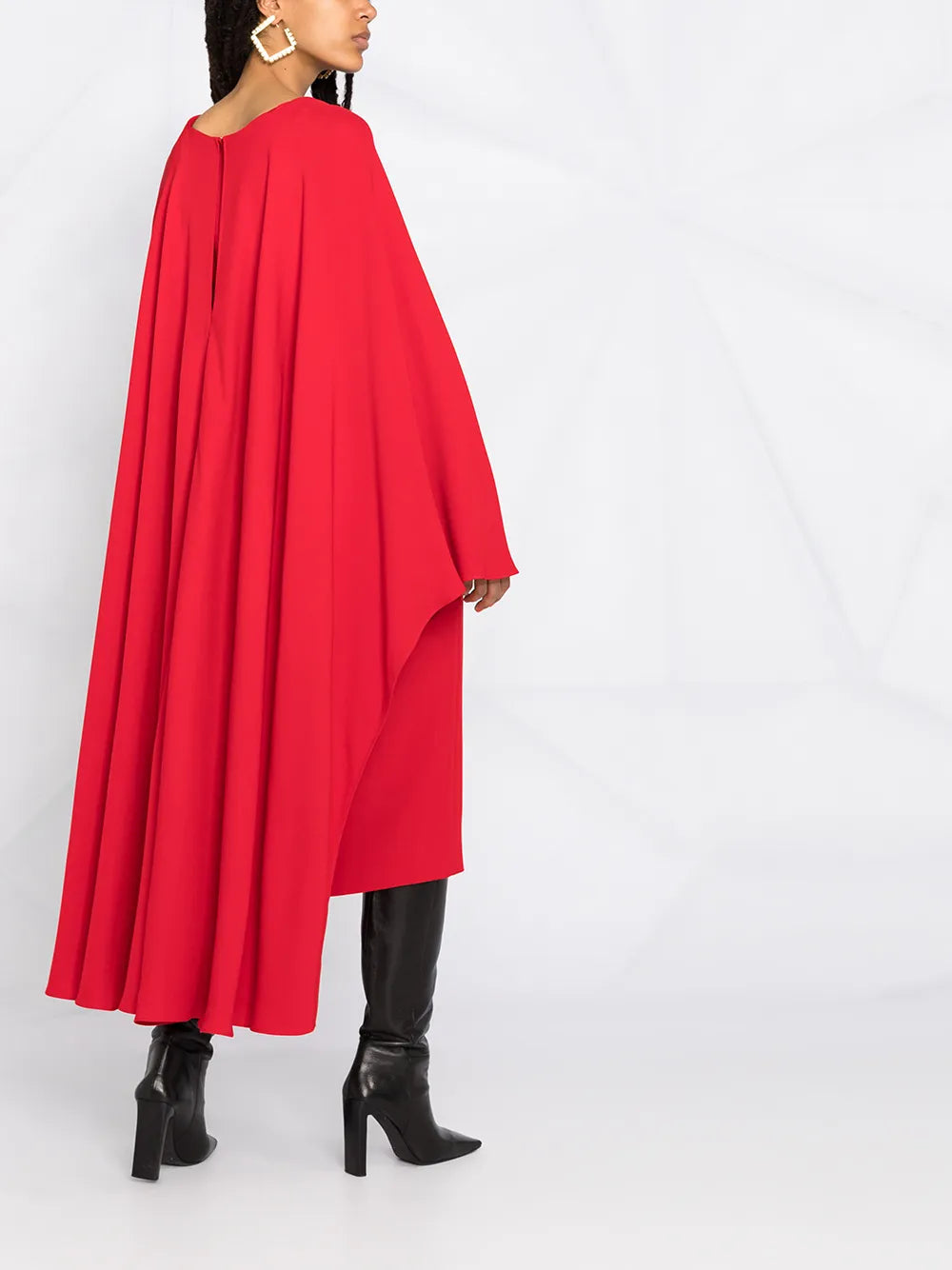 Valentino Garavani Cape-Style V-Neck Silk Midi-Dress