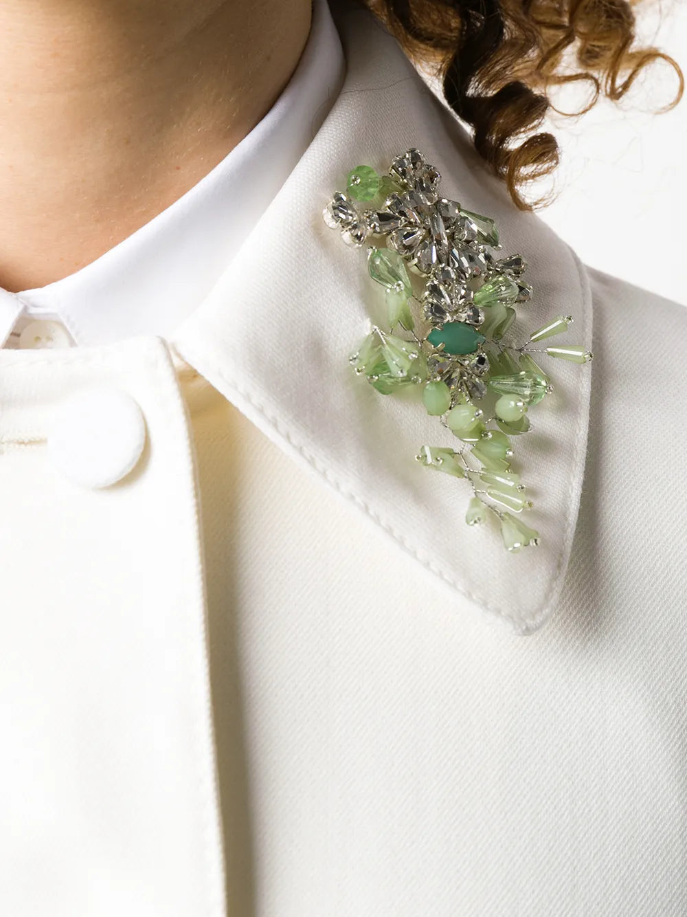 Valentino Garavani Embroidered Collar Double-Breasted Coat 40 Ivory