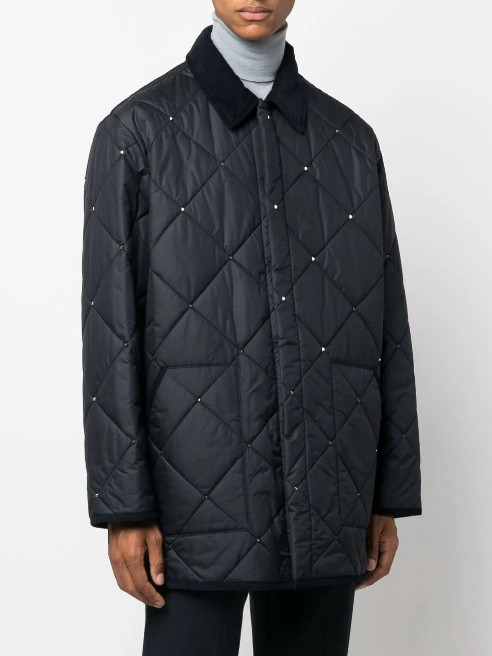 Valentino Garavani Rockstud Diamond-Quilted Short Coat