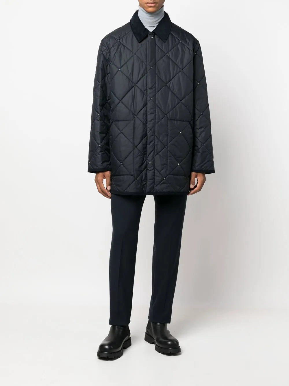 Valentino Garavani Rockstud Diamond-Quilted Short Coat