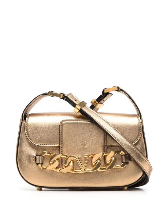 Valentino Garavani Vlogo Chain Leather Shoulder Bag ONE SIZE Gold