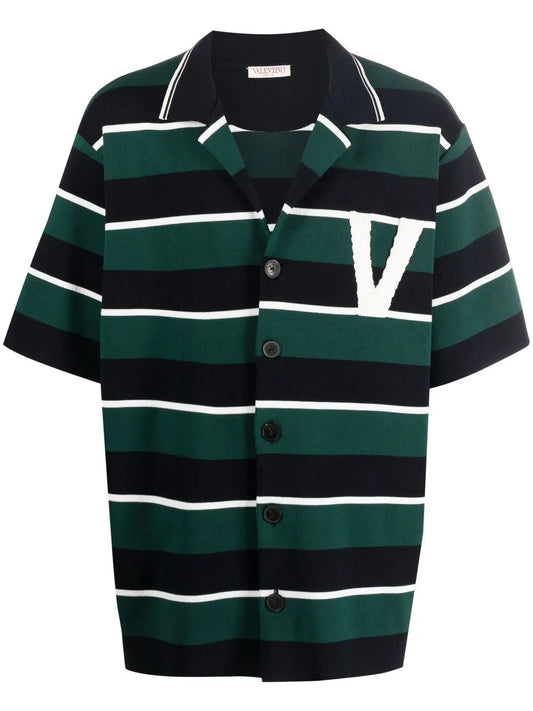 Valentino Garavani Striped Button-Up Sweatshirt Regular L Navy,green,Ivory
