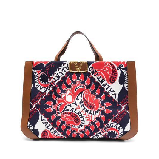 Valentino Garavani Bandana Printed Canvas Tote Bag ONE SIZE Red,Brown