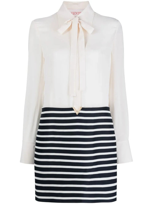 Valentino Garavani Shirt Mini Dress 42 Navy,Ivory