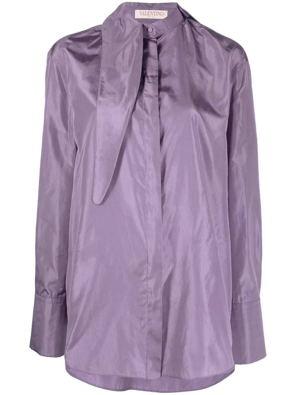 Valentino Tied-Neck Silk Shirt 40 Purple