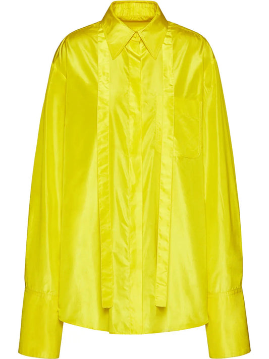 Valentino Long-Sleeve Silk Shirt 40 Yellow