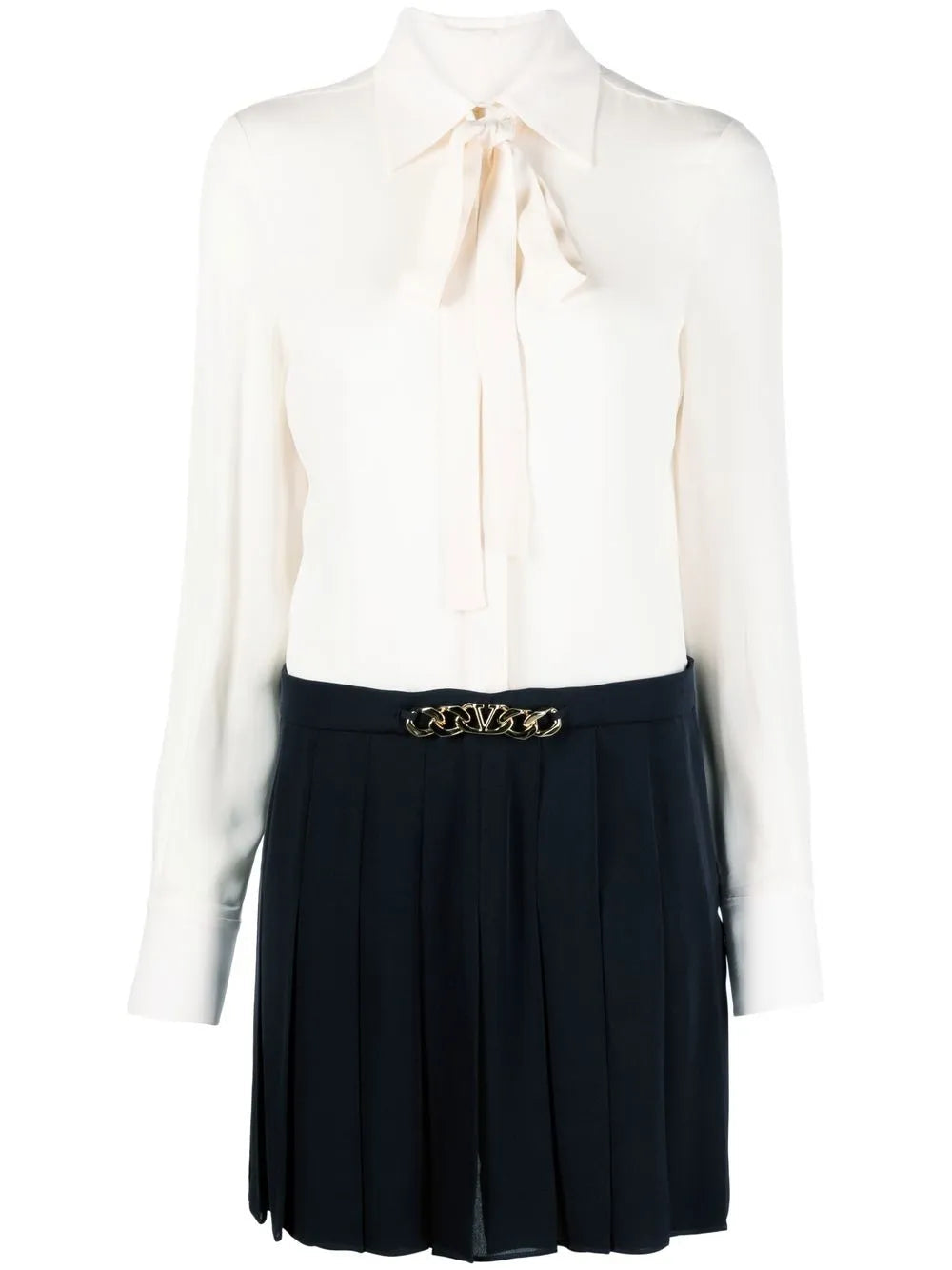 Valentino Garavani Pussy-Bow Collar Shirt Dress 46 Ivory,Navy