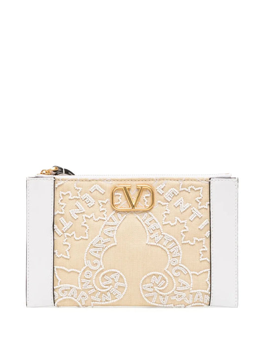 Valentino Garavani Valentino Vlogo Signature Medium Leather-Trim Pouch ONE SIZE White