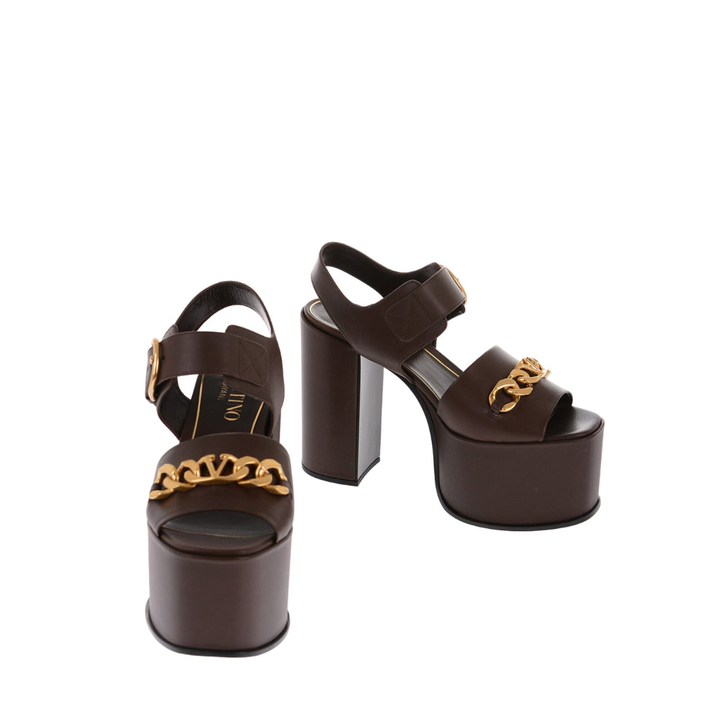 Valentino Garavani V'logo Chain-Linked Platform Sandals 39 Brown