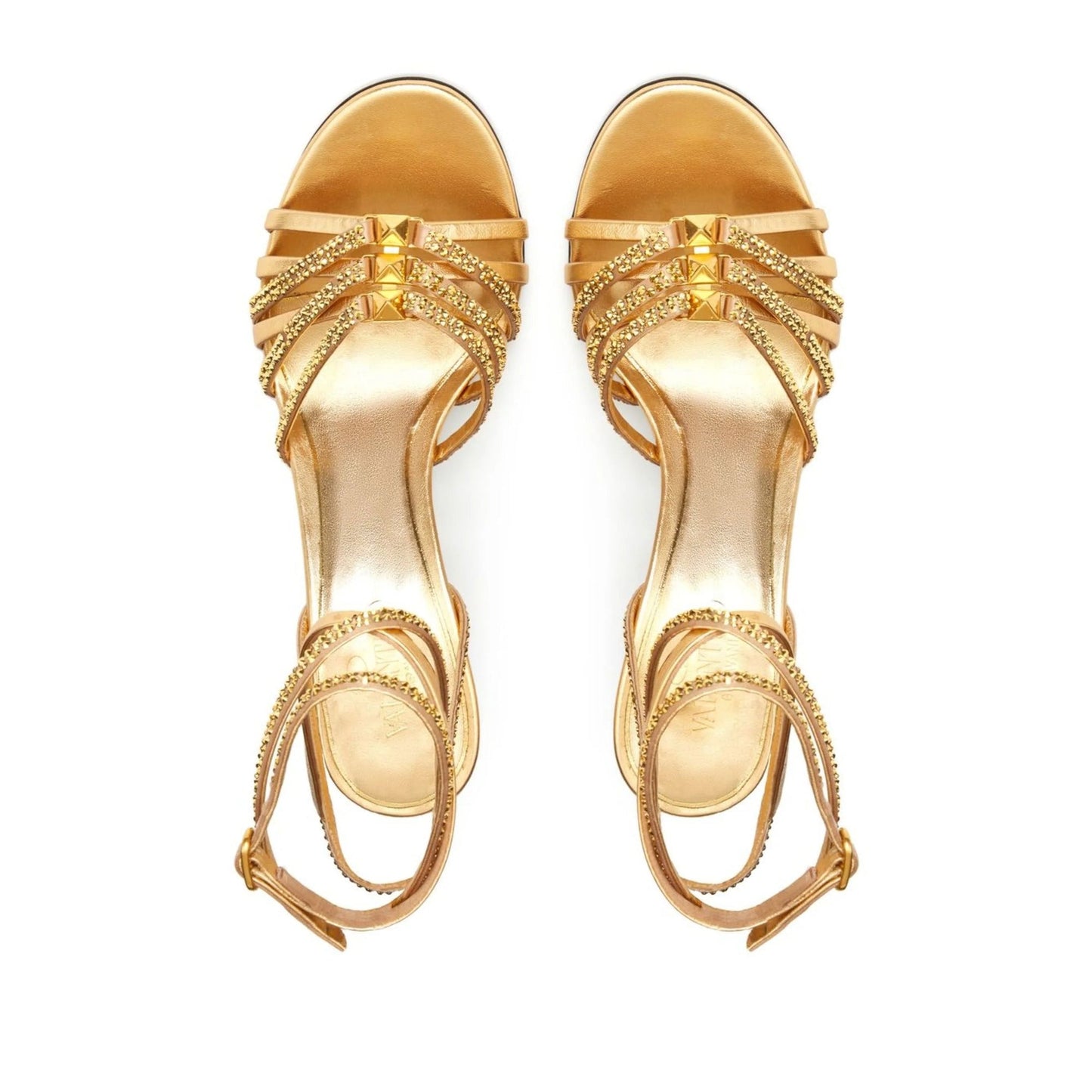 Valentino Garavani Rockstud Strappy Gold Heeled Sandals in Nappa Leather