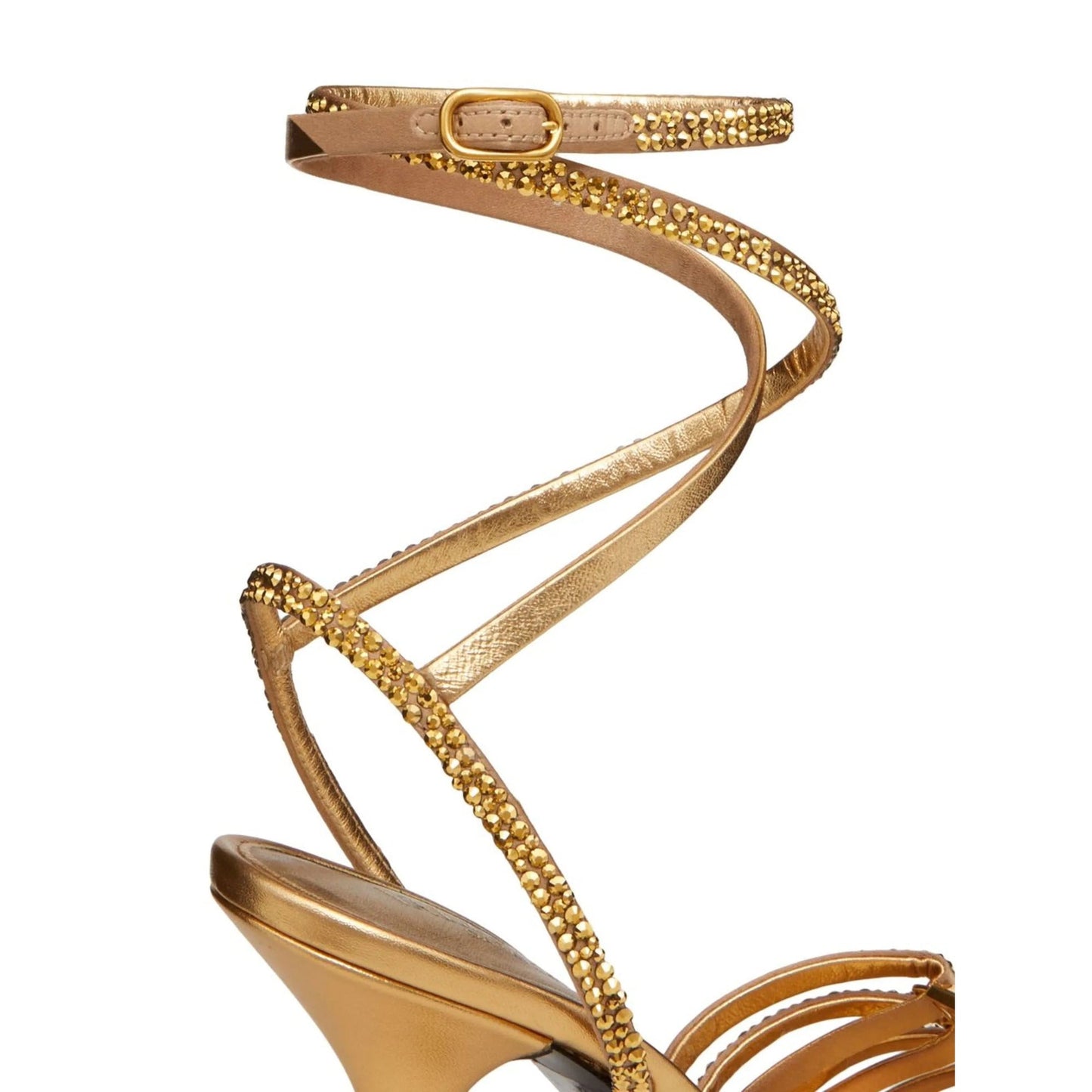 Valentino Garavani Rockstud Strappy Gold Heeled Sandals in Nappa Leather