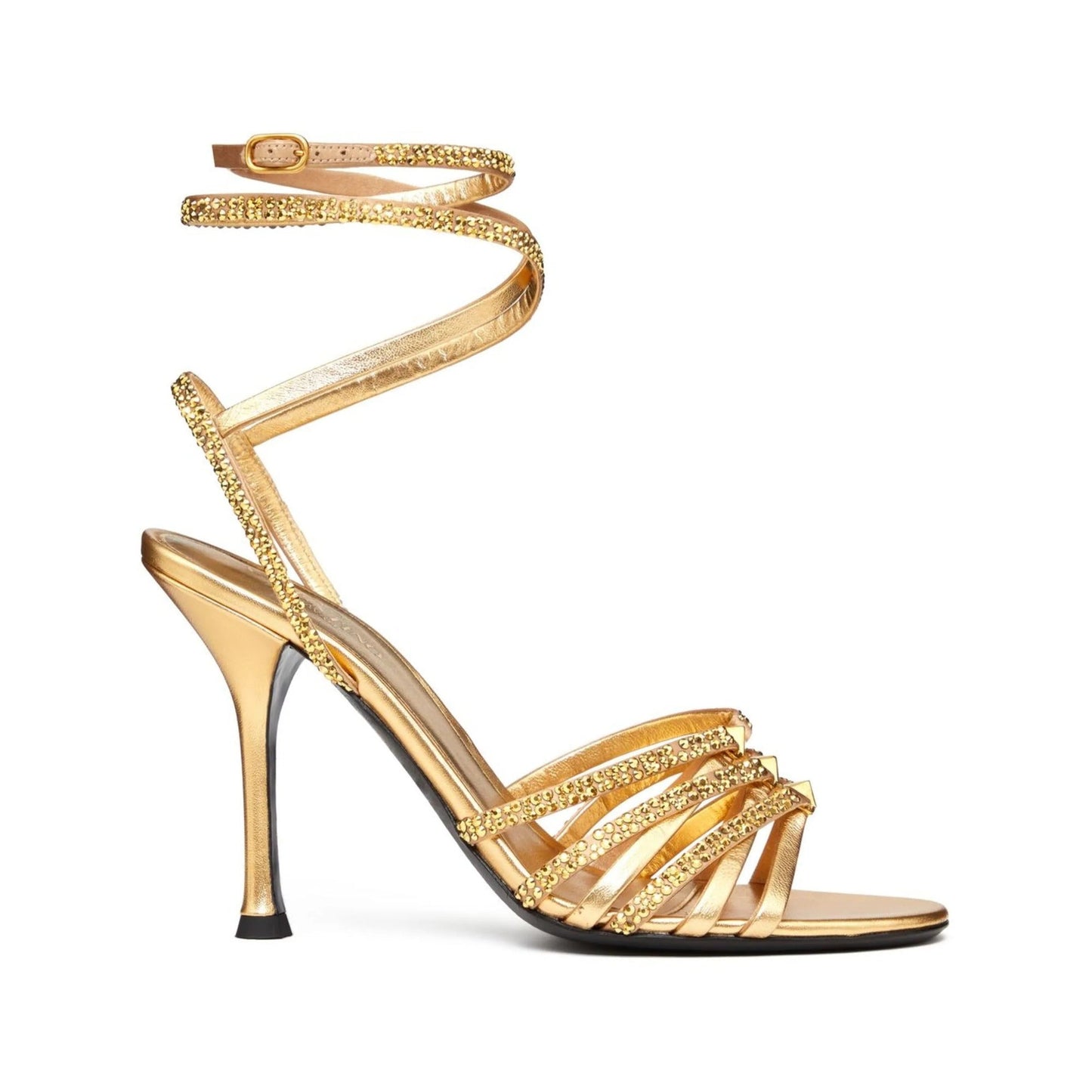 Valentino Garavani Rockstud Strappy Gold Heeled Sandals in Nappa Leather 40 Gold