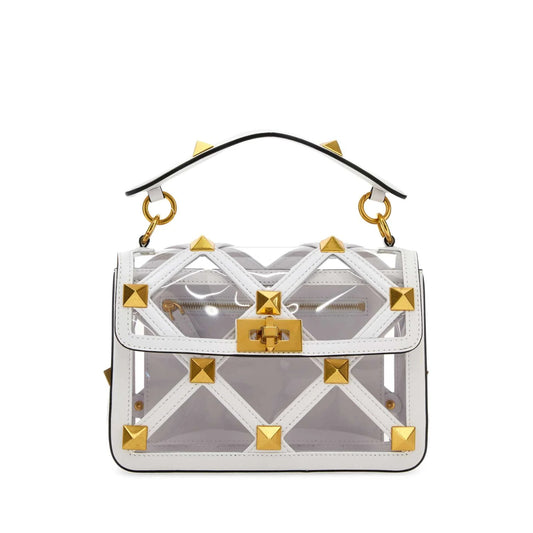 Valentino Garavani Roman Stud Foldover Top Shoulder Bag ONE SIZE Gold,White