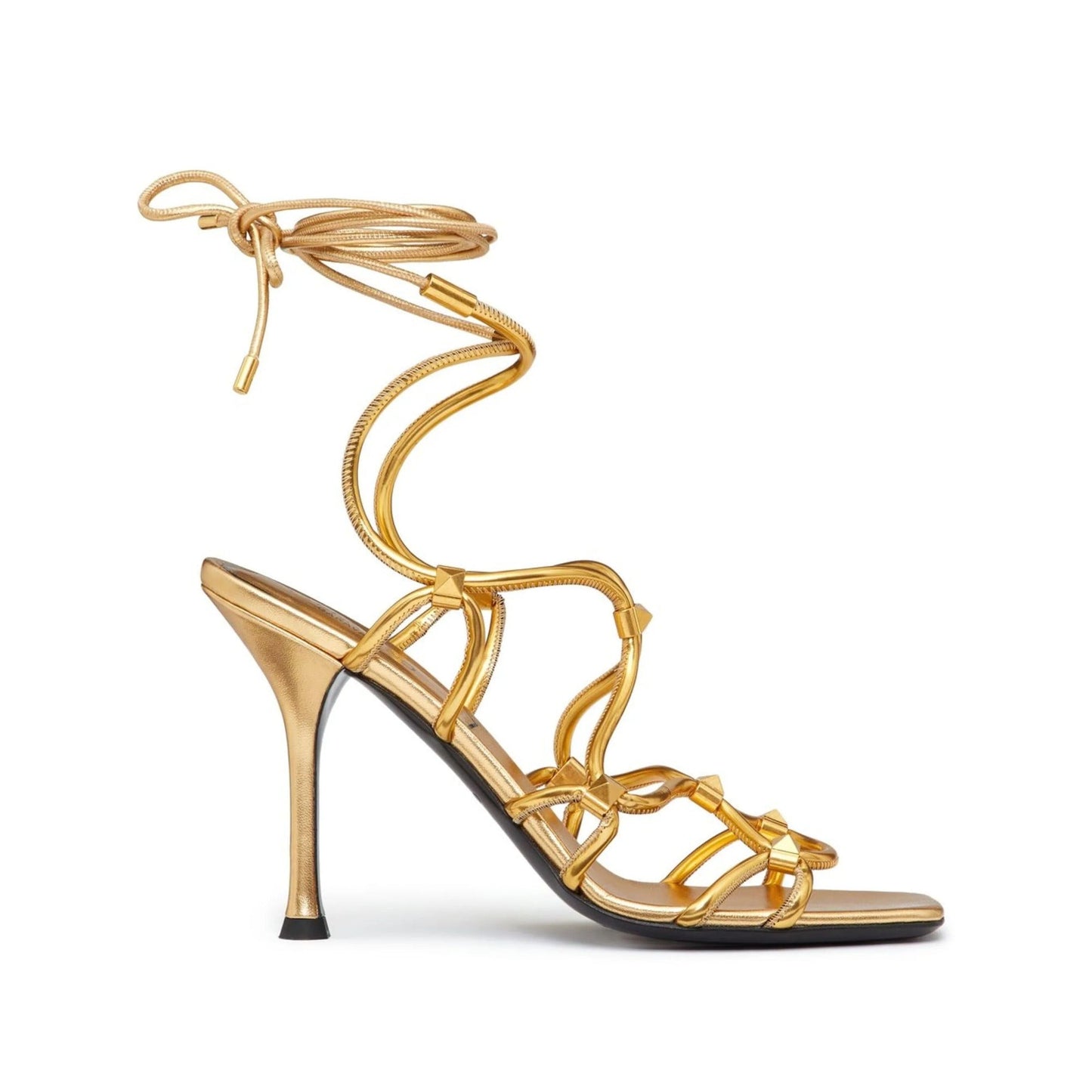 Valentino Garavani Rockstud Net Lace-Up Sandals 38 Gold