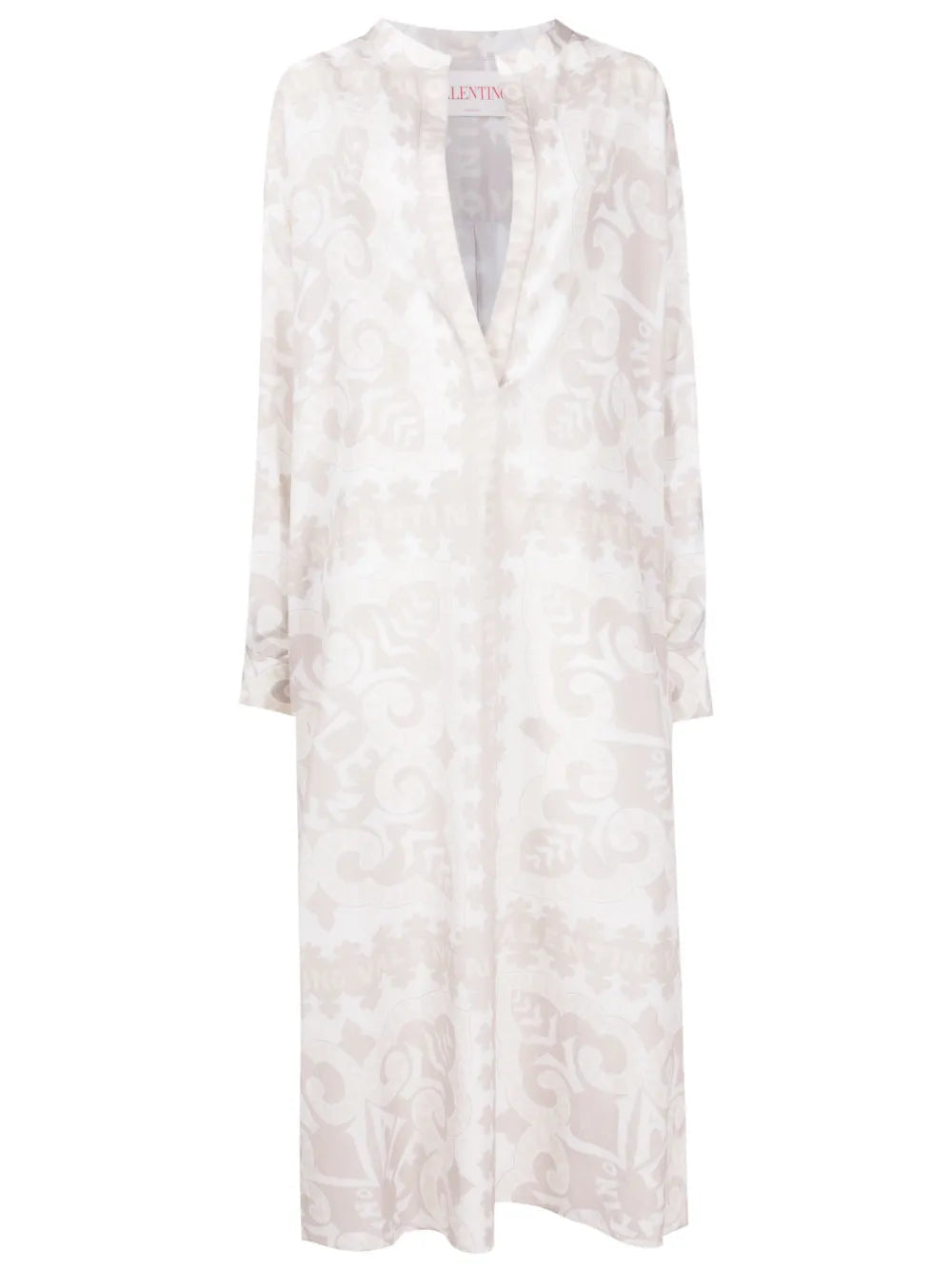 Valentino Garavani Geometric-Print Silk-Cotton Dress 46 White,Ivory