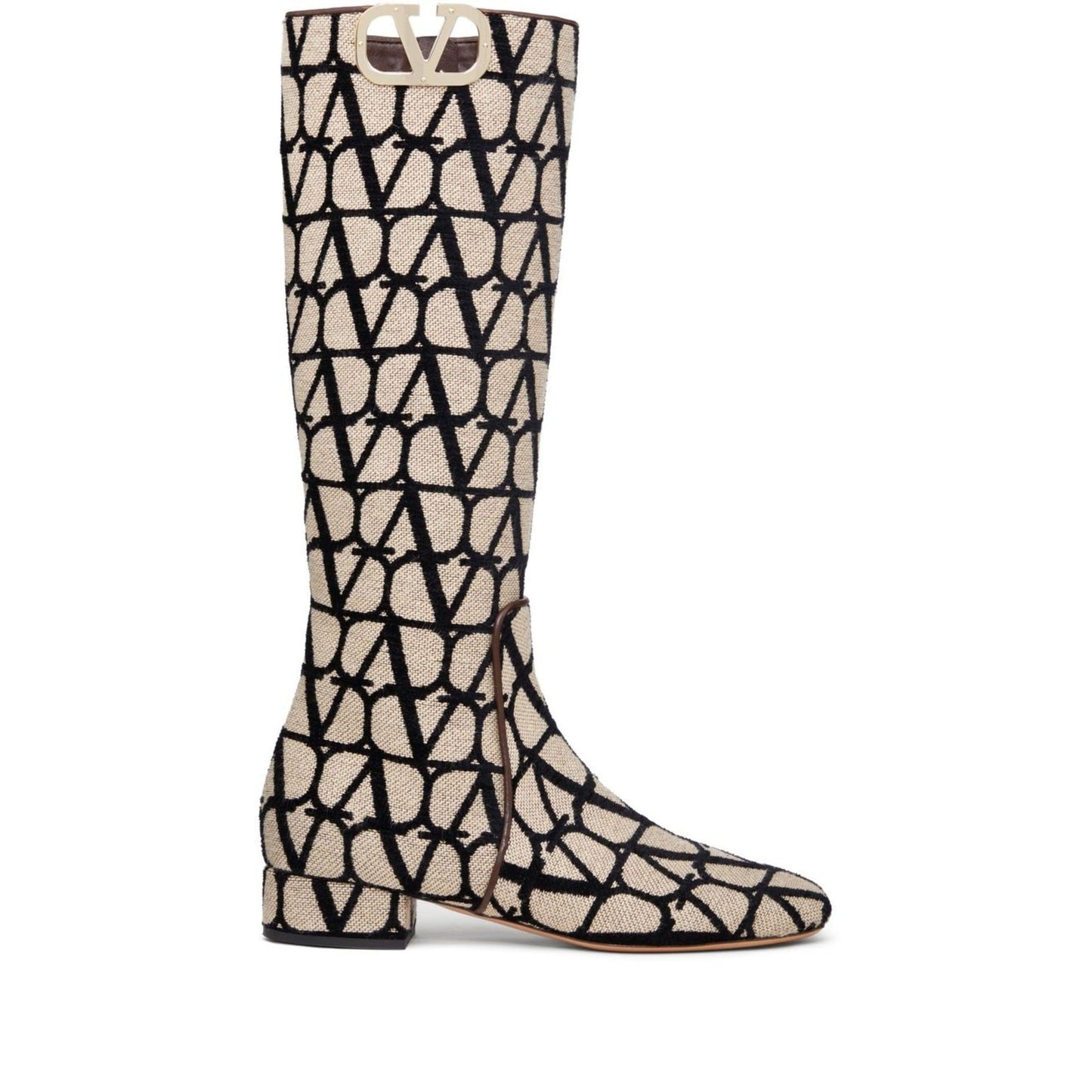 Valentino Garavani V'Logo Type Toile Iconographe Boots 39.5 Beige,Black