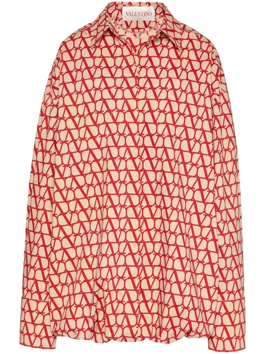 Valentino Garavani Toile Iconographe Shirtdress 40 Beige,Red