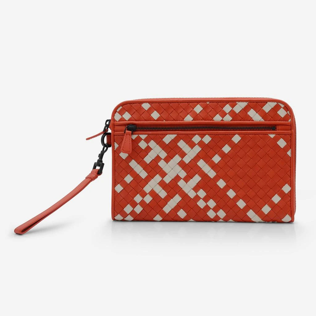 Bottega Veneta Two Tone Leather Document Case Wristlet ONE SIZE Orange,White